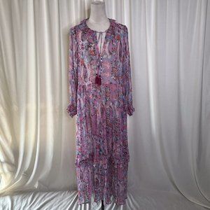 Anthropologie The Marais Printed Chiffon Maxi Dress Shell Pink Ruffle Plus 1X